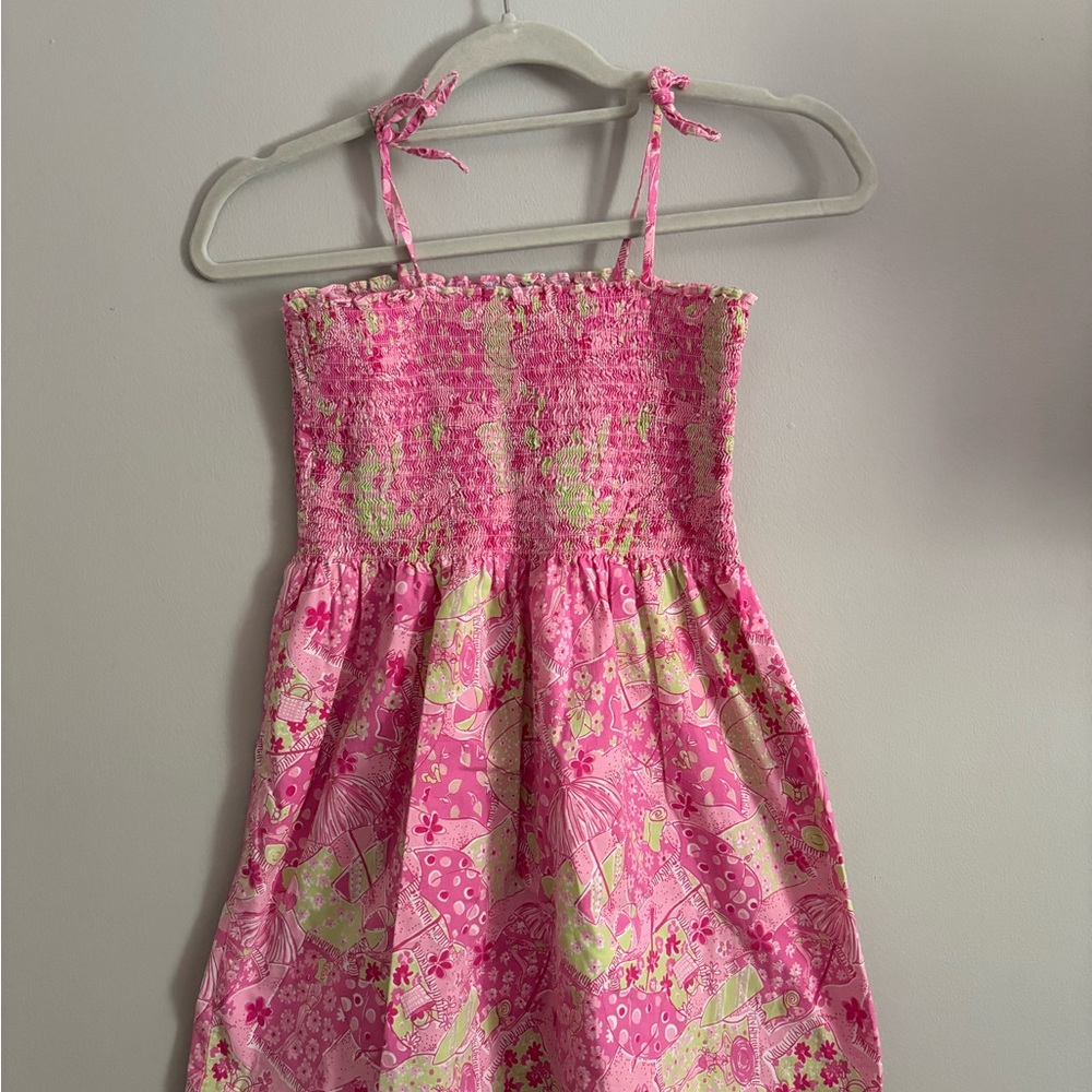 Lilly Pulitzer Girls Pink and Green Smocked Dress
